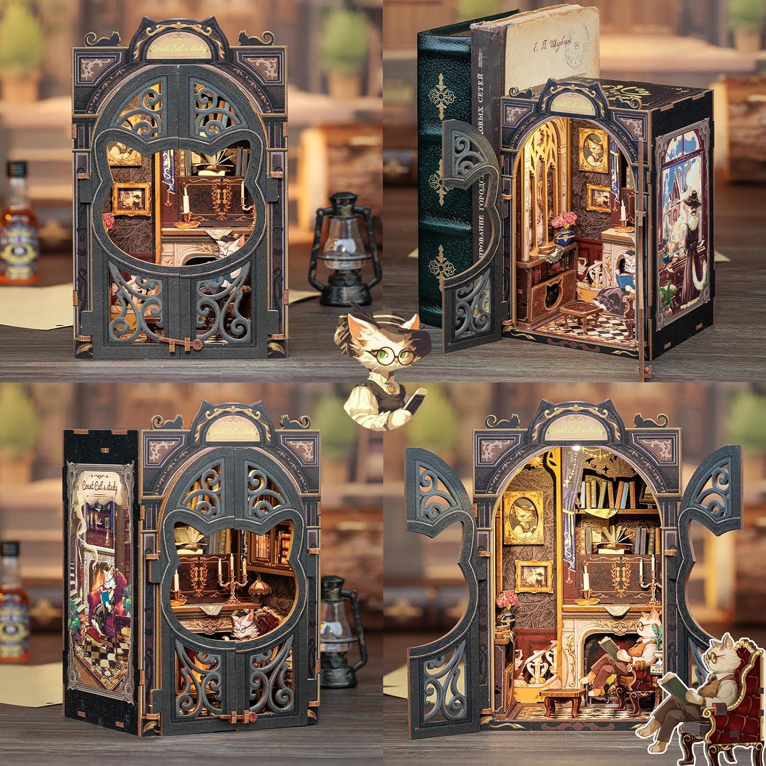 CUTEBEE Book Nook - Kit Miniatura Fai da Te "Count Cat's Study" - immagine 3