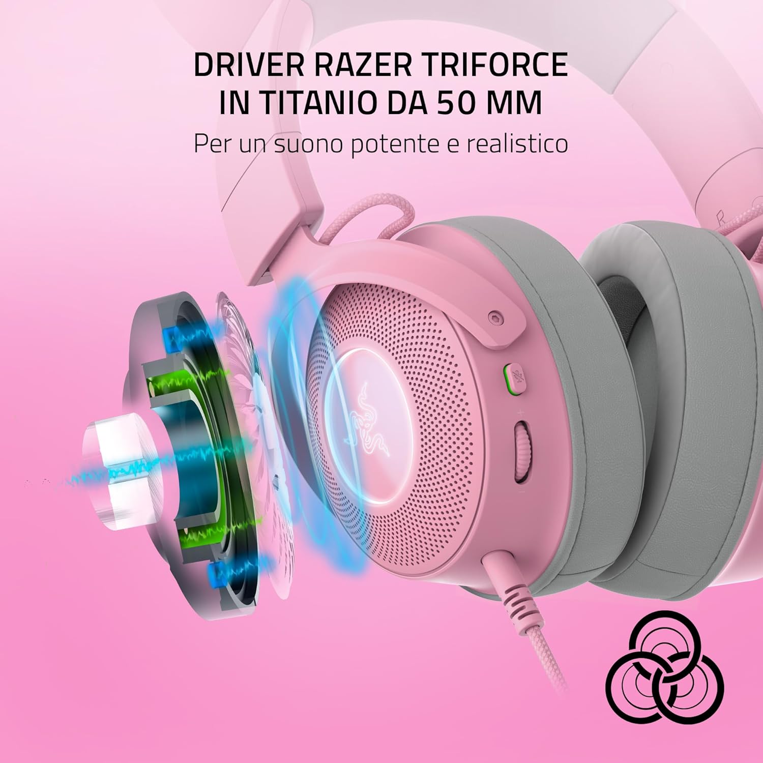 Razer Kraken Kitty V2 Pro - Cuffie RGB Cablate, Quartz Rosa - immagine 5