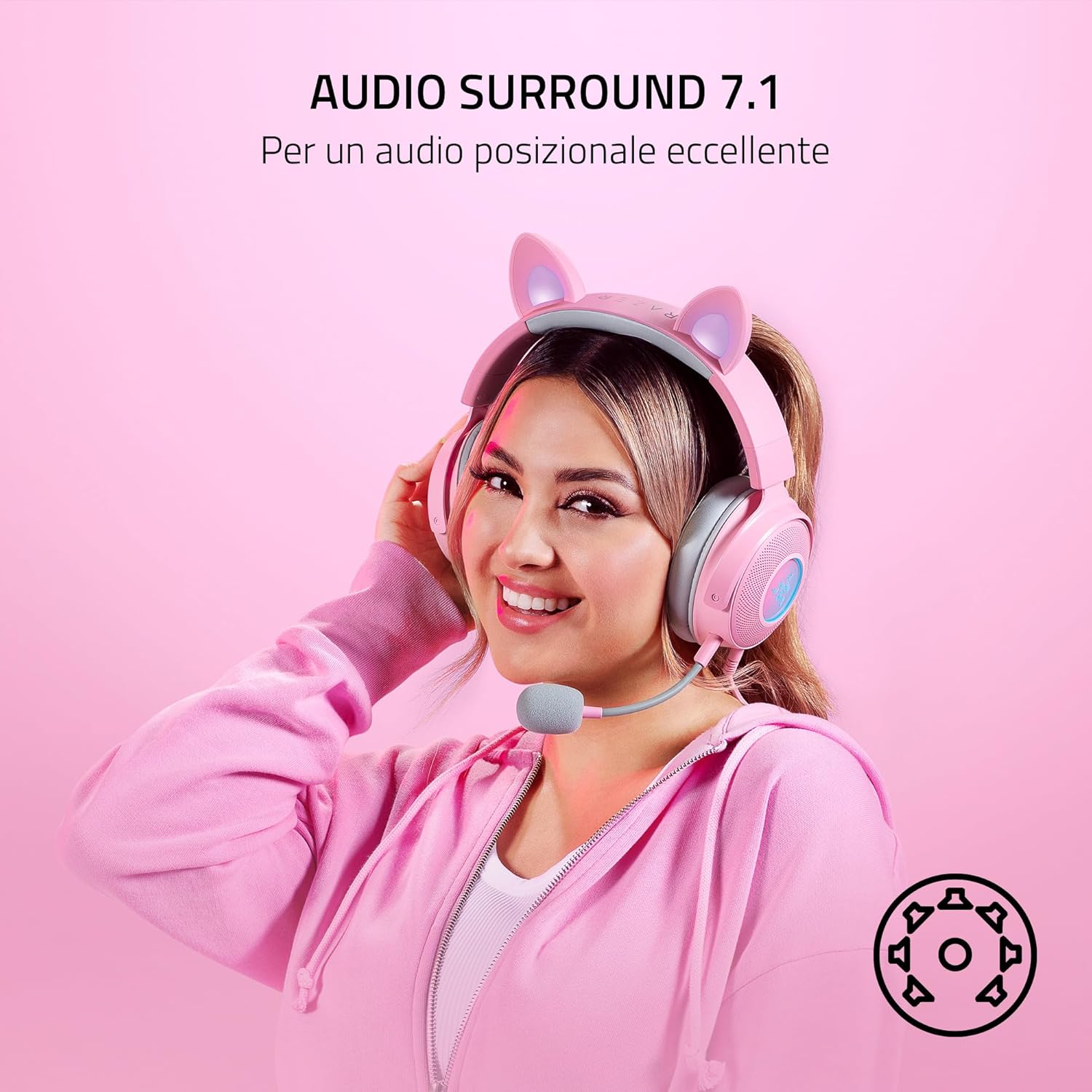 Razer Kraken Kitty V2 Pro - Cuffie RGB Cablate, Quartz Rosa - immagine 6
