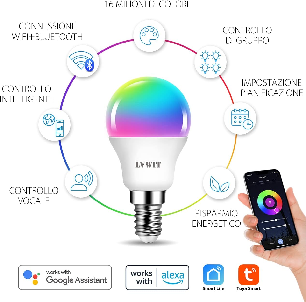 Lvwit Lampadina Smart E14 Wifi G45 - 4 Pezzi - immagine 3