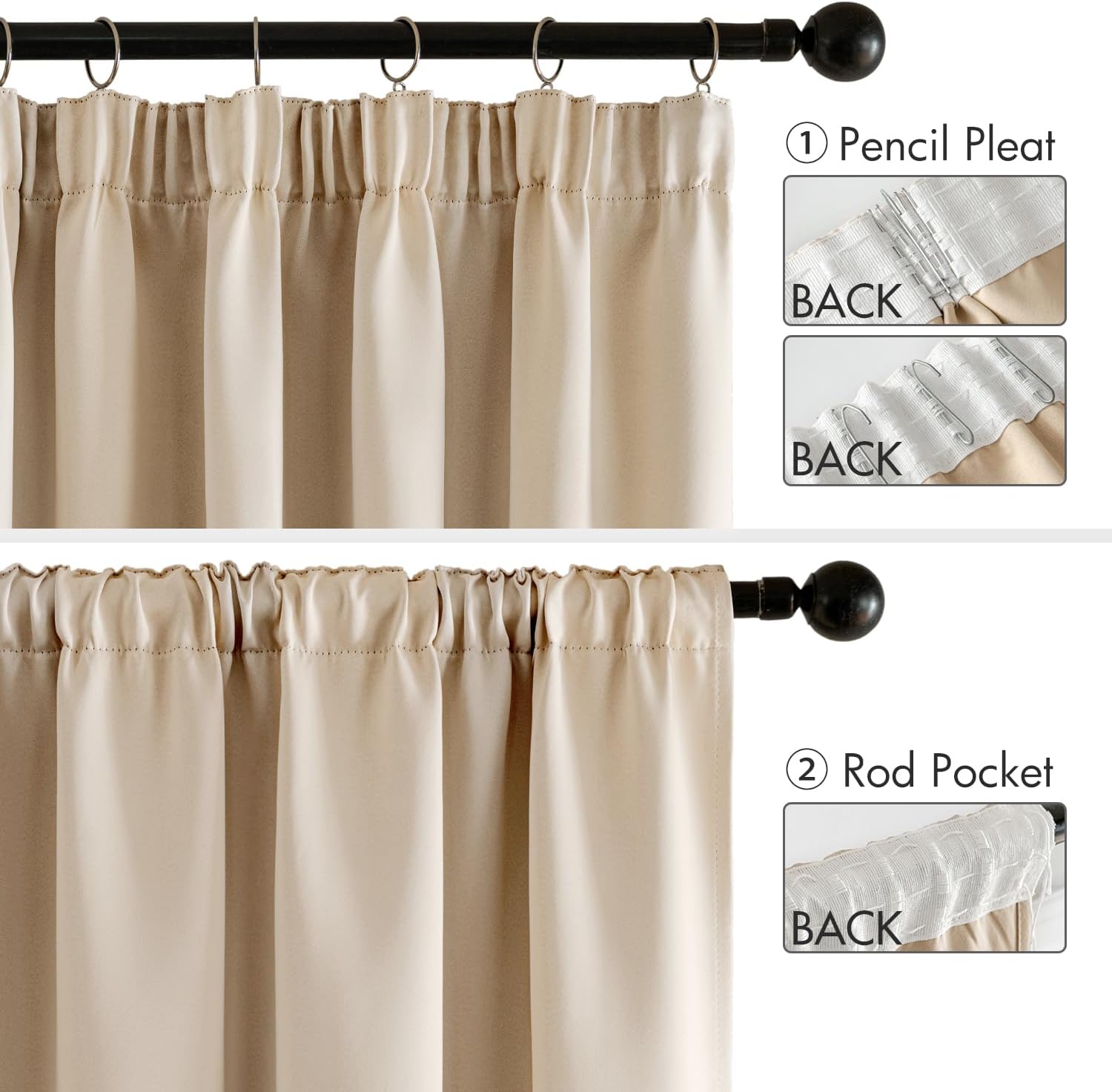 Miulee Tende Oscuranti Termiche 280x140CM (2 Pezzi), Beige - immagine 3