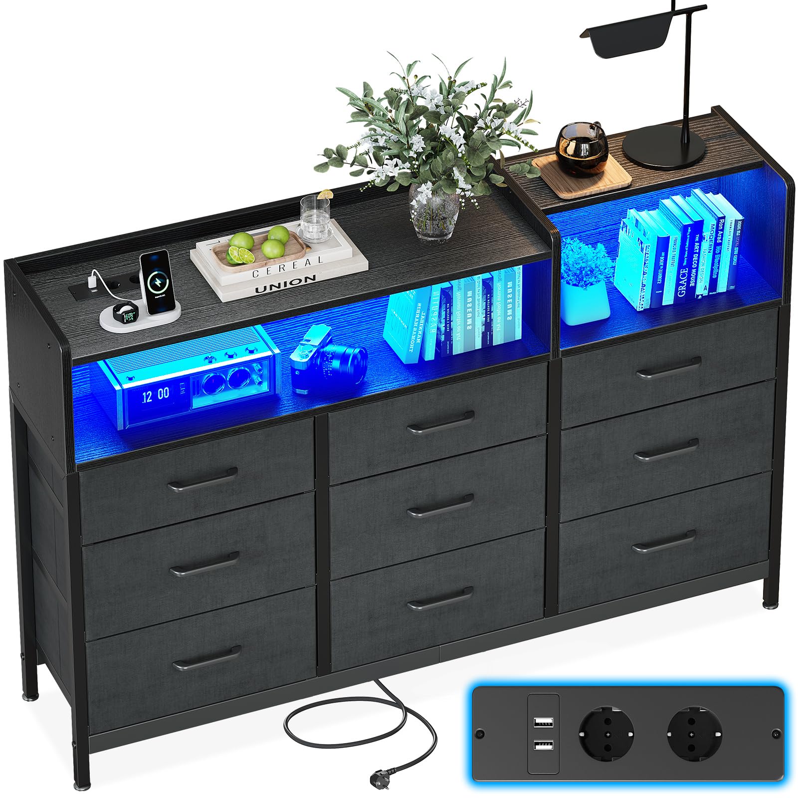 Odk Cassettiera Camera da Letto 130x30x97cm, Nero