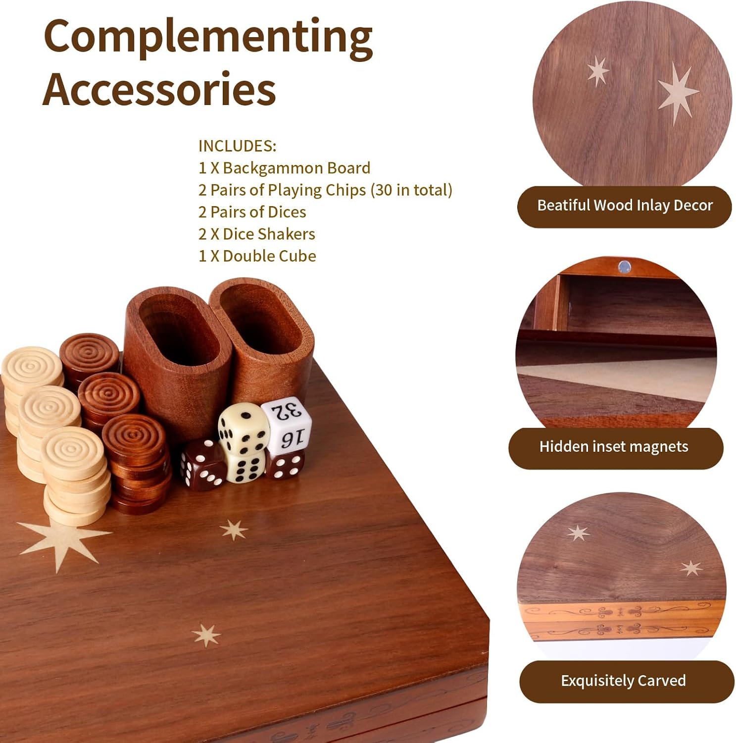 Syrace Set Backgammon Intarsiato in Legno 39.9 cm - immagine 3