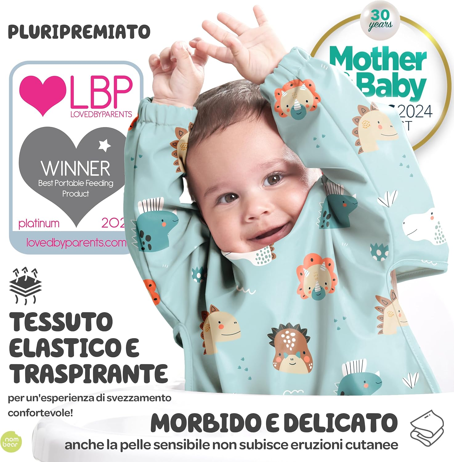 Nombear ® Bavaglini Impermeabili con Maniche e Tasca - immagine 2