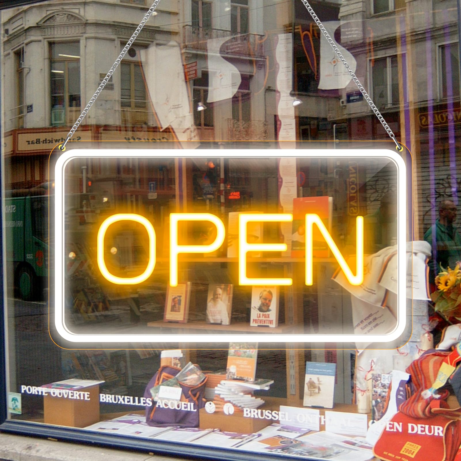 Cartello LED 'Open' 16x9 pollici Luminosità Regolabile