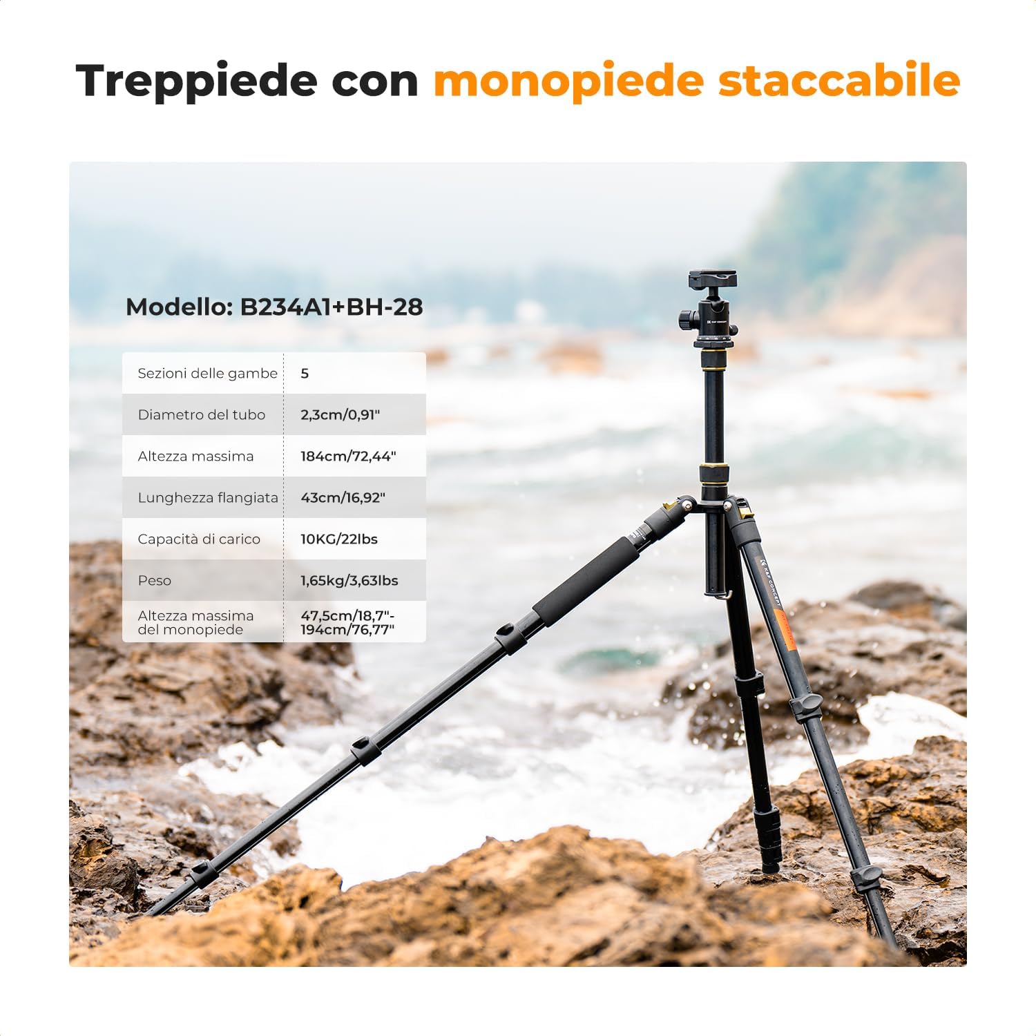 K&f Concept Treppiede Fotocamera 184cm Monopiede 10kg - immagine 2