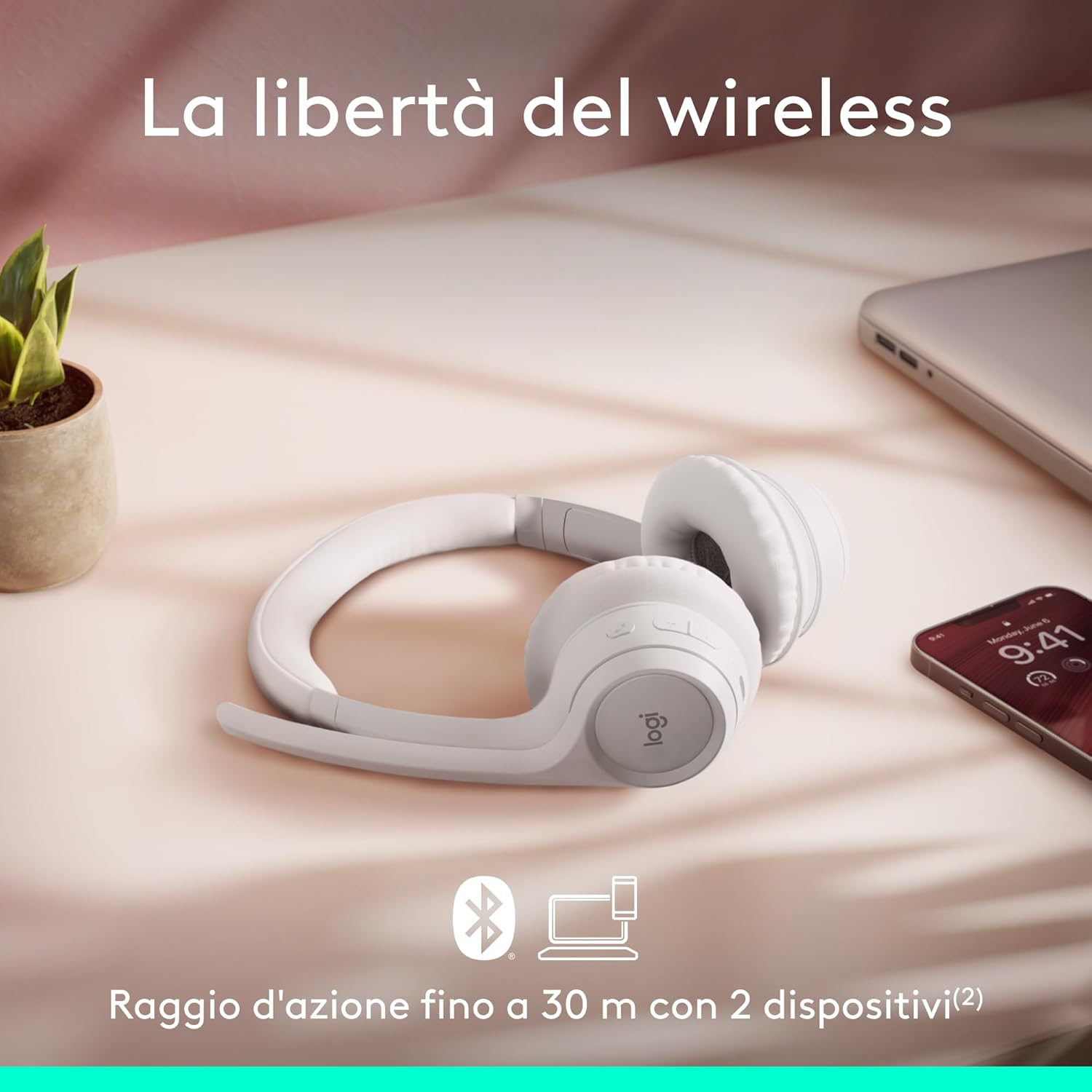 Logitech Zone 300 - Cuffia Wireless Bluetooth, Blanco - immagine 4