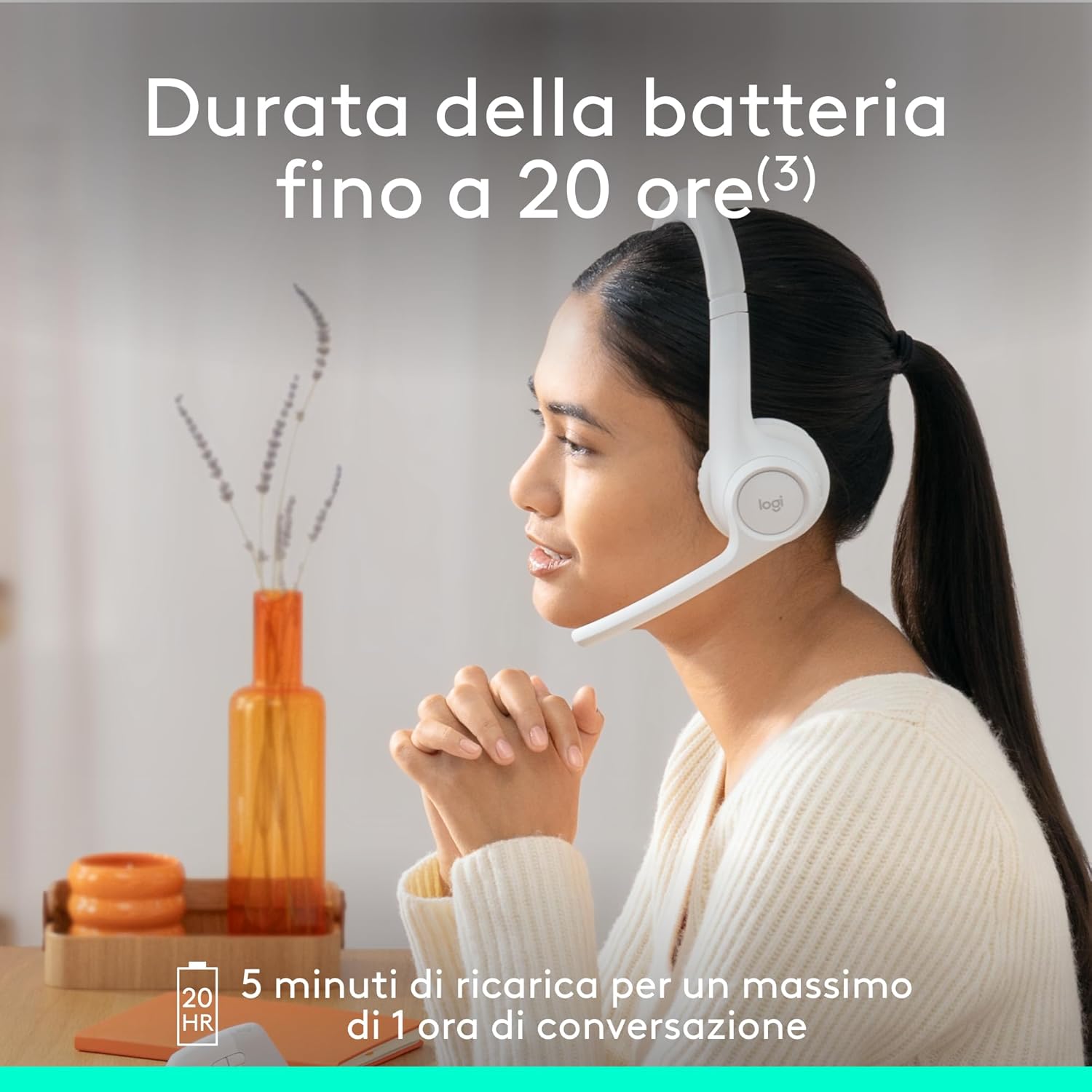 Logitech Zone 300 - Cuffia Wireless Bluetooth, Blanco - immagine 5