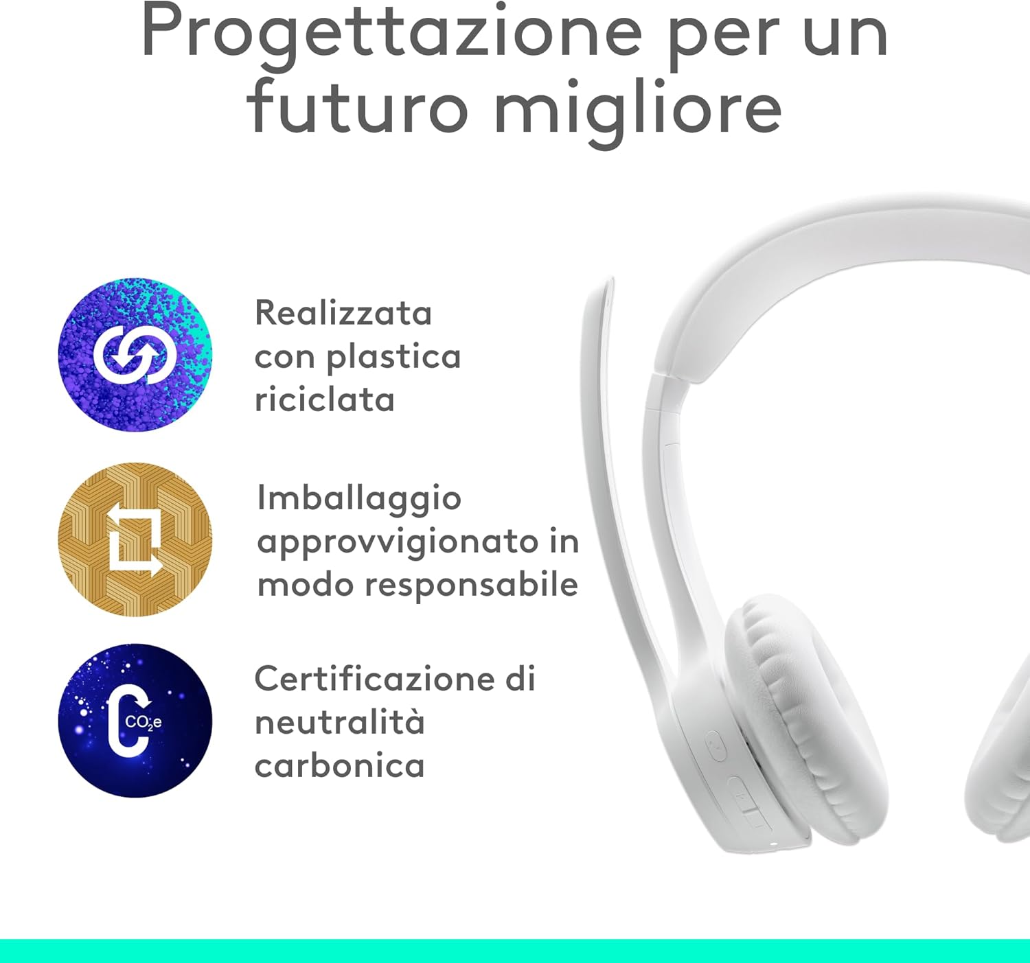Logitech Zone 300 - Cuffia Wireless Bluetooth, Blanco - immagine 7