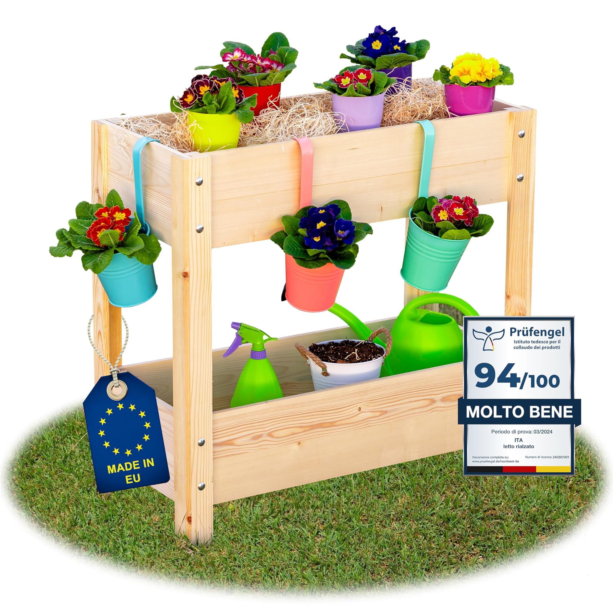 ITA Fioriera Rialzata 80x37x78 cm in Legno Naturale