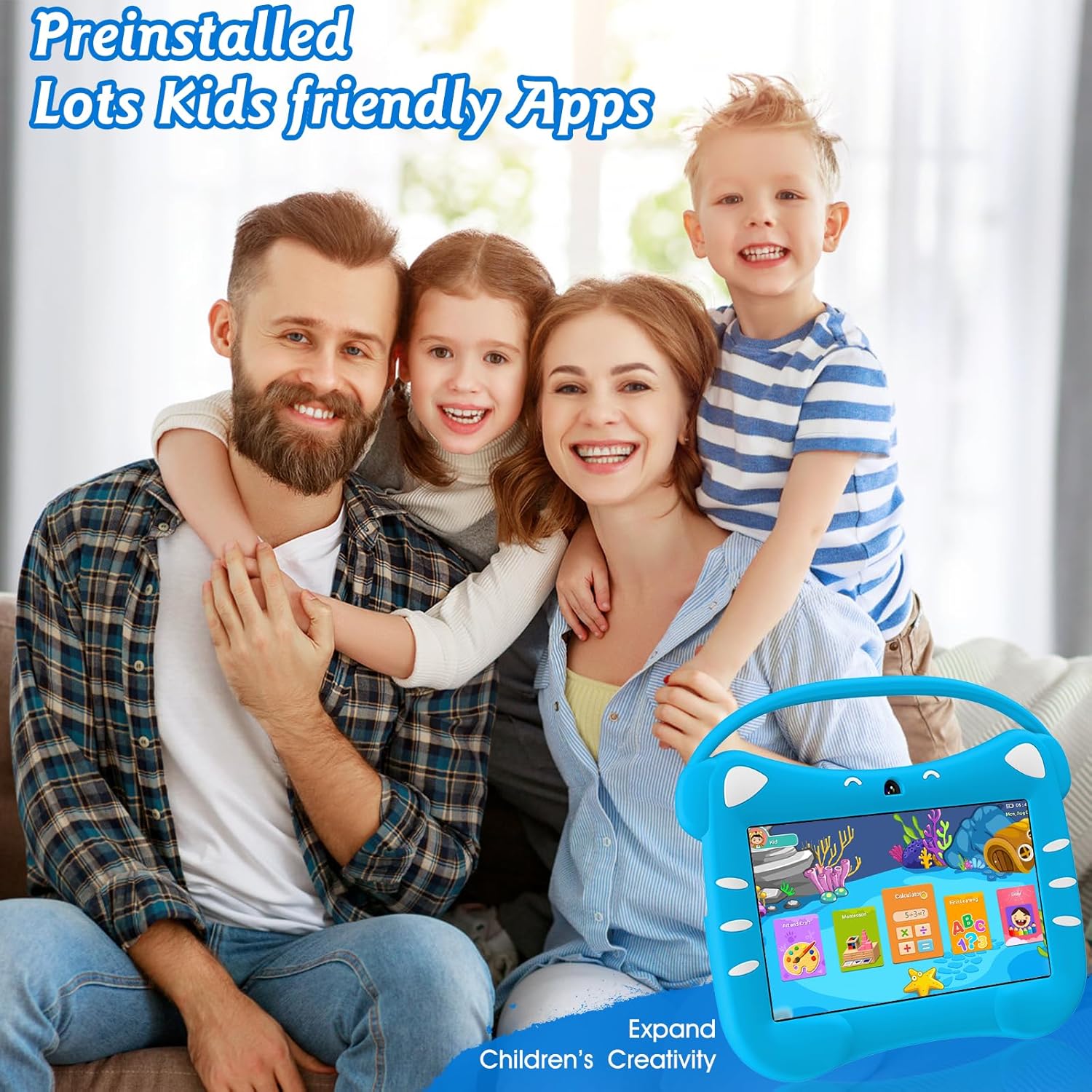 Veswwe Tablet Educativo per Bambini 7" Android, Blu - immagine 3