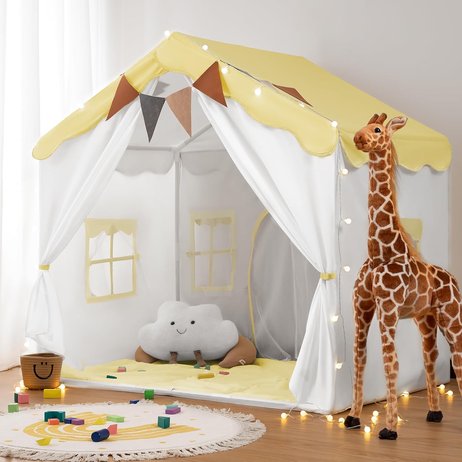 Besrey Tenda per Bambini 2 in 1, Casetta da Gioco Giallo - immagine 1