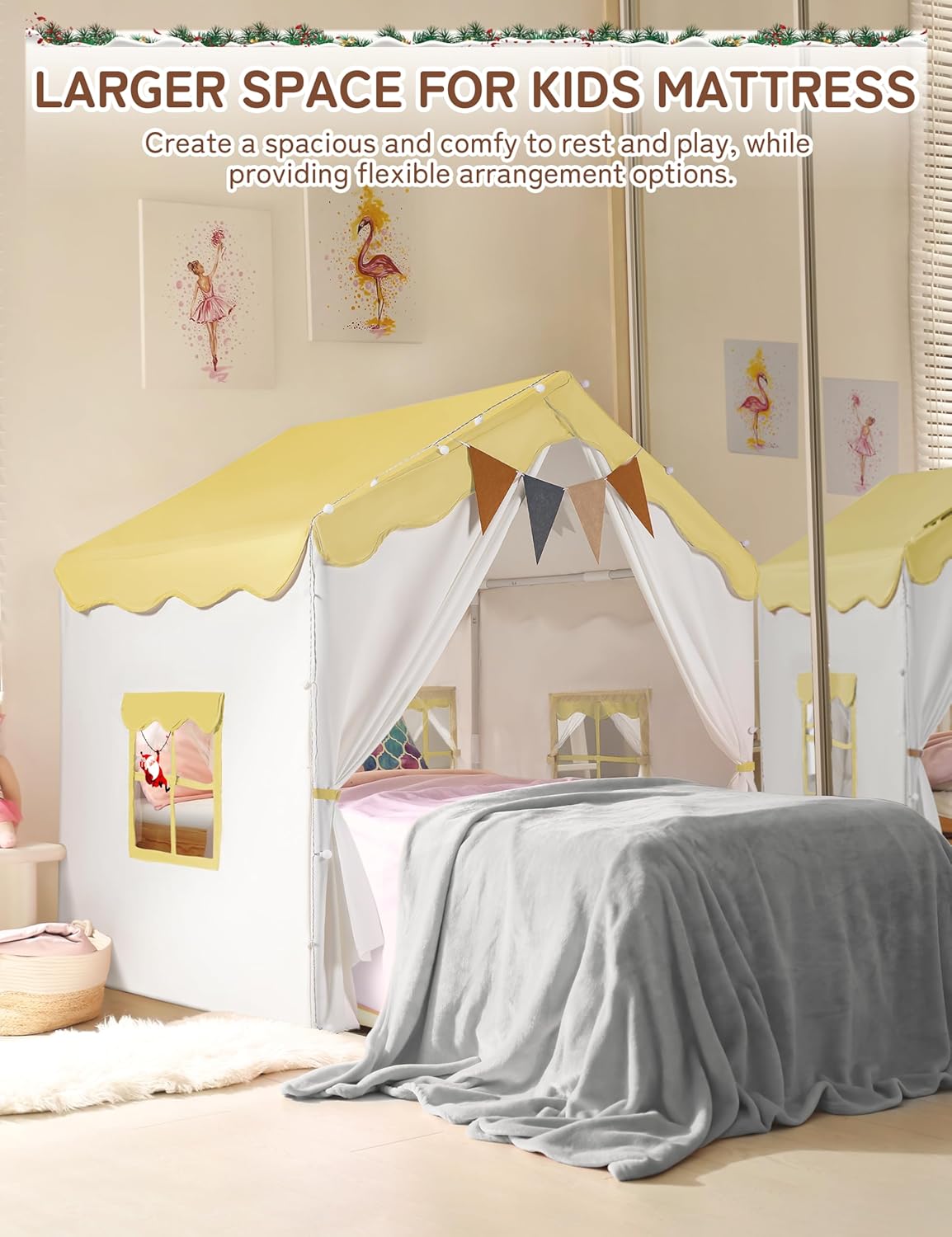 Besrey Tenda per Bambini 2 in 1, Casetta da Gioco Giallo - immagine 3