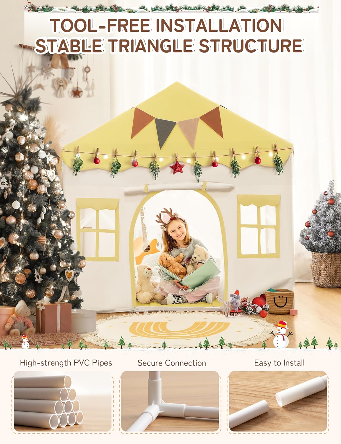 Besrey Tenda per Bambini 2 in 1, Casetta da Gioco Giallo - immagine 4