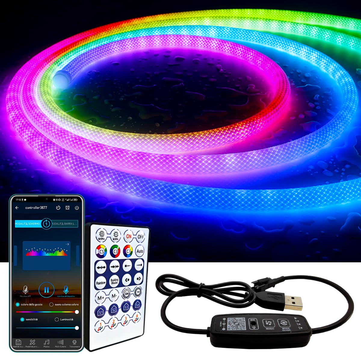 WS2811 RGB+IC Nastri LED Neon 5M 360 Gradi