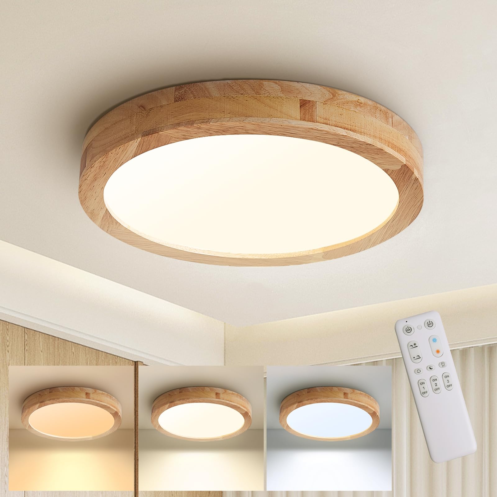 Baerolc Plafoniera LED Legno 50CM Dimmerabile 36W