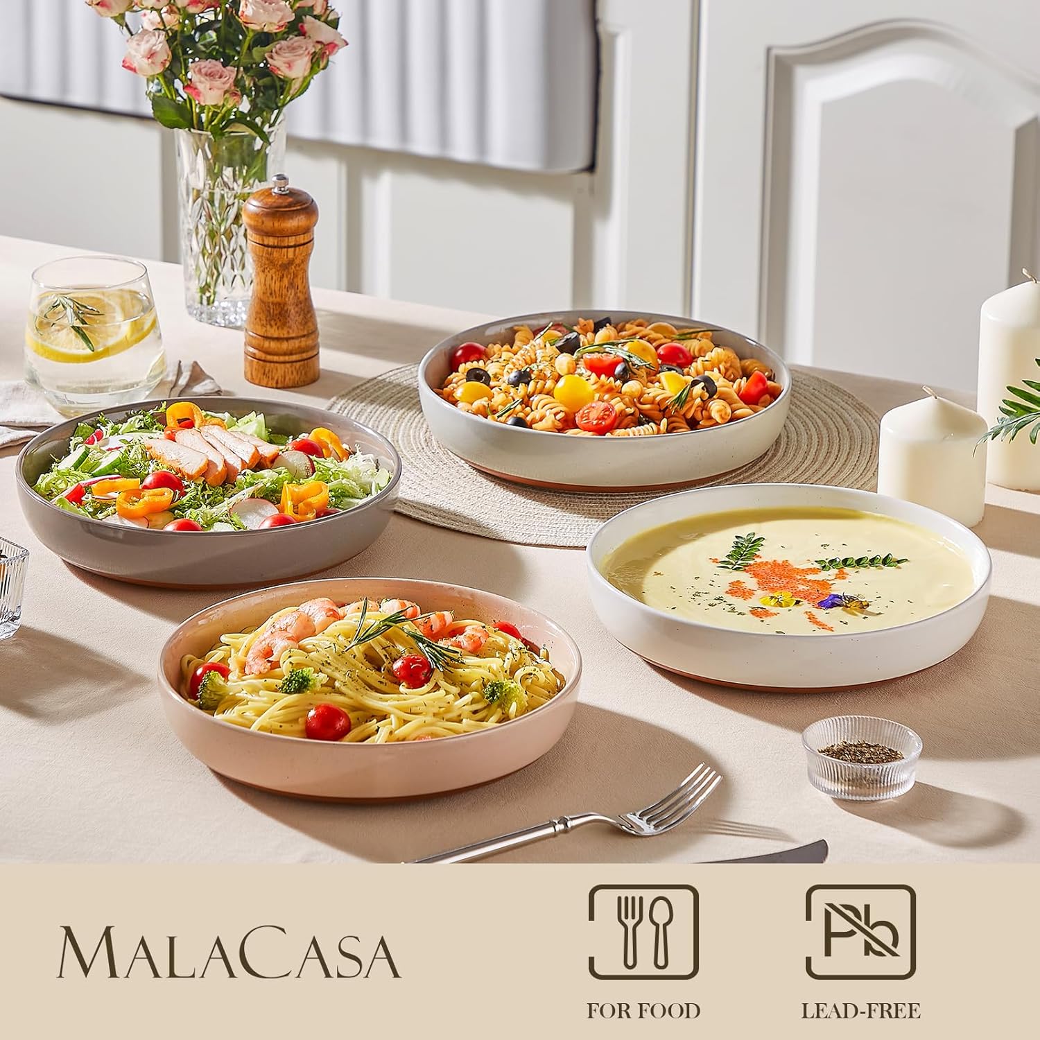 Malacasa Serie TARA - Set 4 Ciotole Pasta in Gres Multicolore - immagine 3