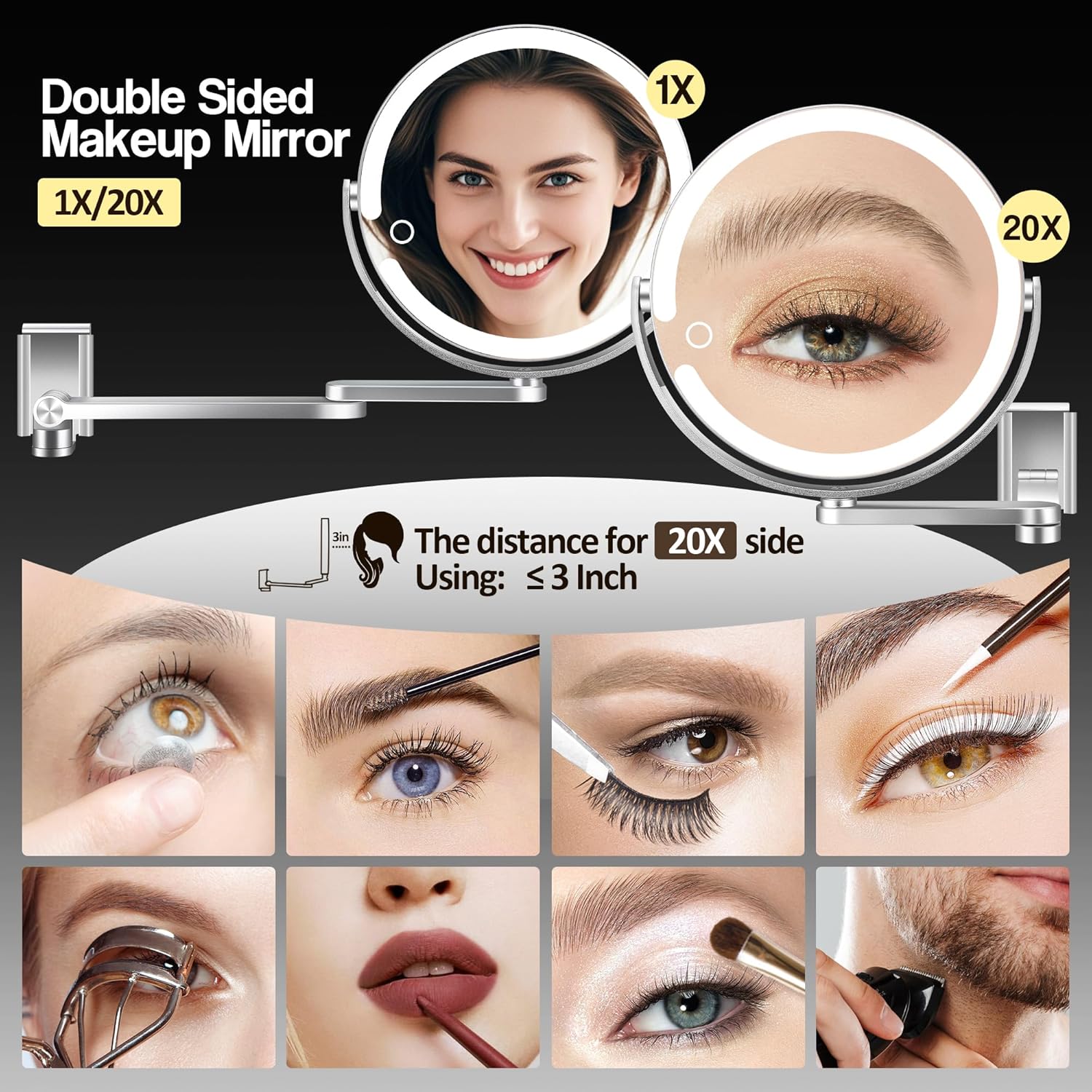 Specchio Trucco da Parete Ingranditore 20X con Luce LED - immagine 3