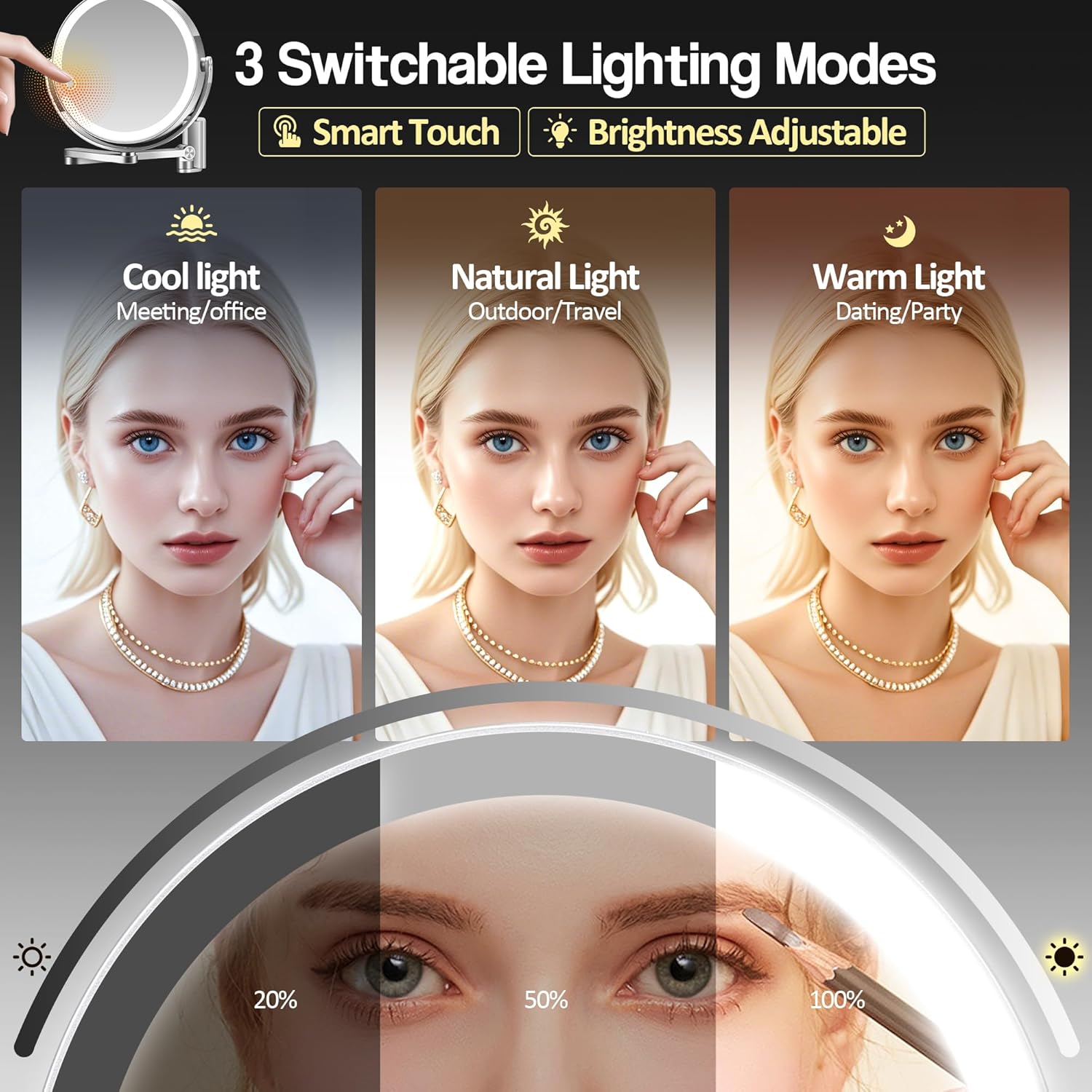 Specchio Trucco da Parete Ingranditore 20X con Luce LED - immagine 4