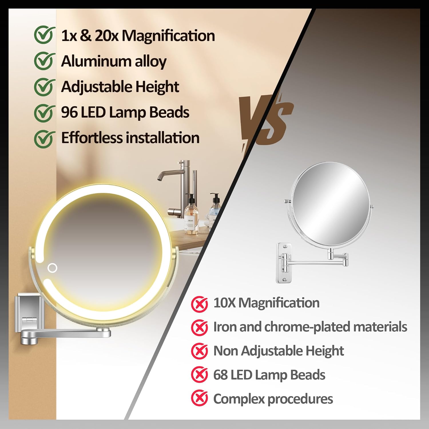 Specchio Trucco da Parete Ingranditore 20X con Luce LED - immagine 6