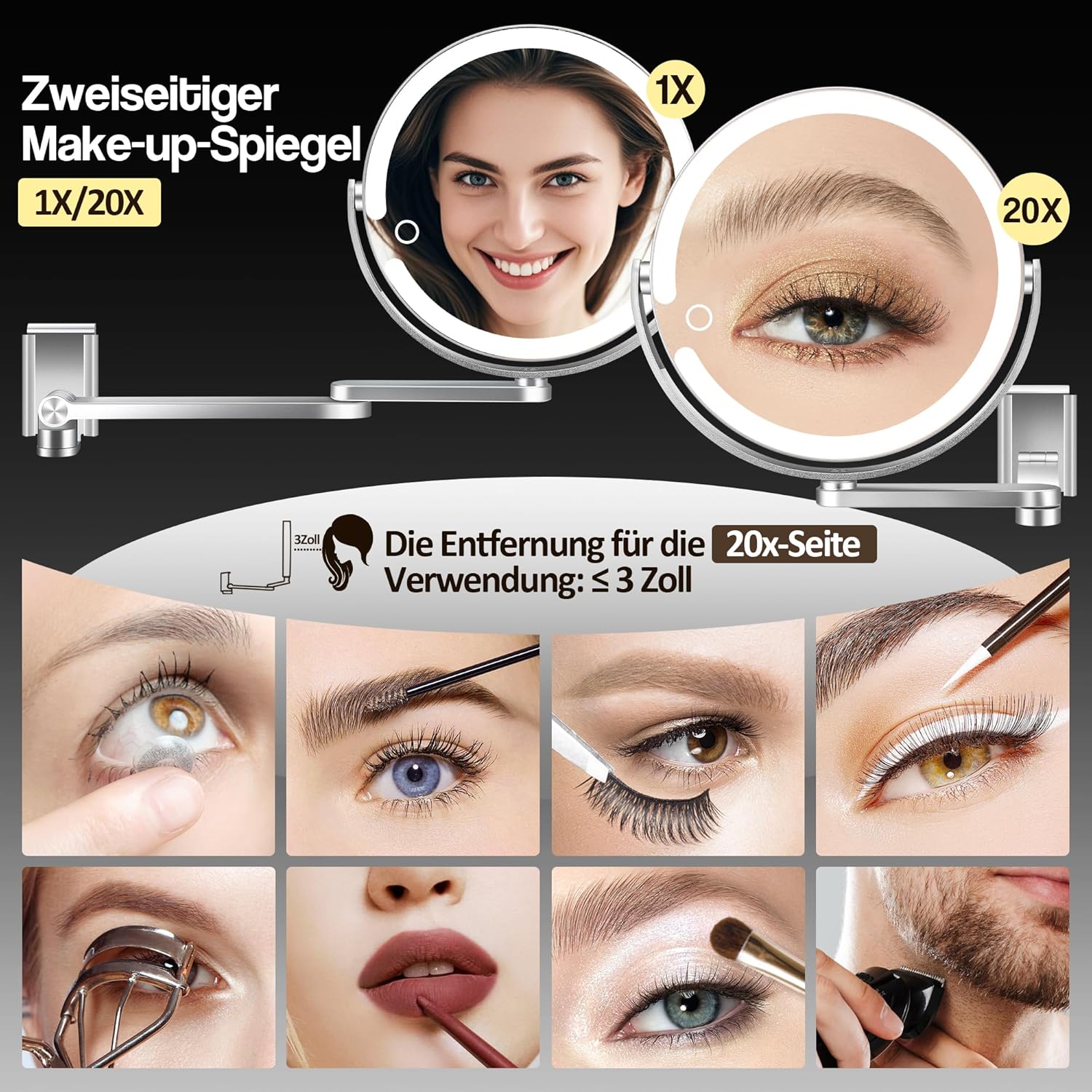 Specchio Trucco da Parete Ingranditore 20X con Luce LED - immagine 8