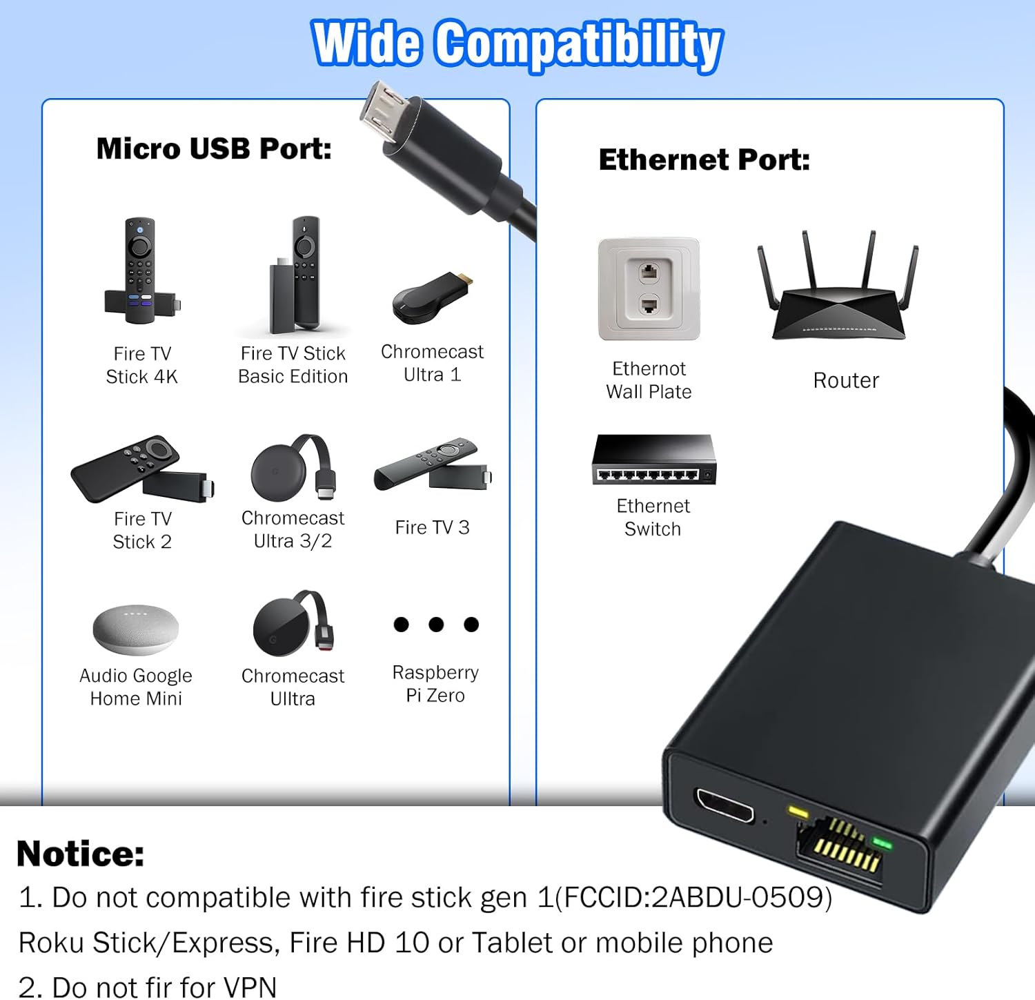 Zhiting Adattatore LAN Micro USB a RJ45 Ethernet - immagine 5