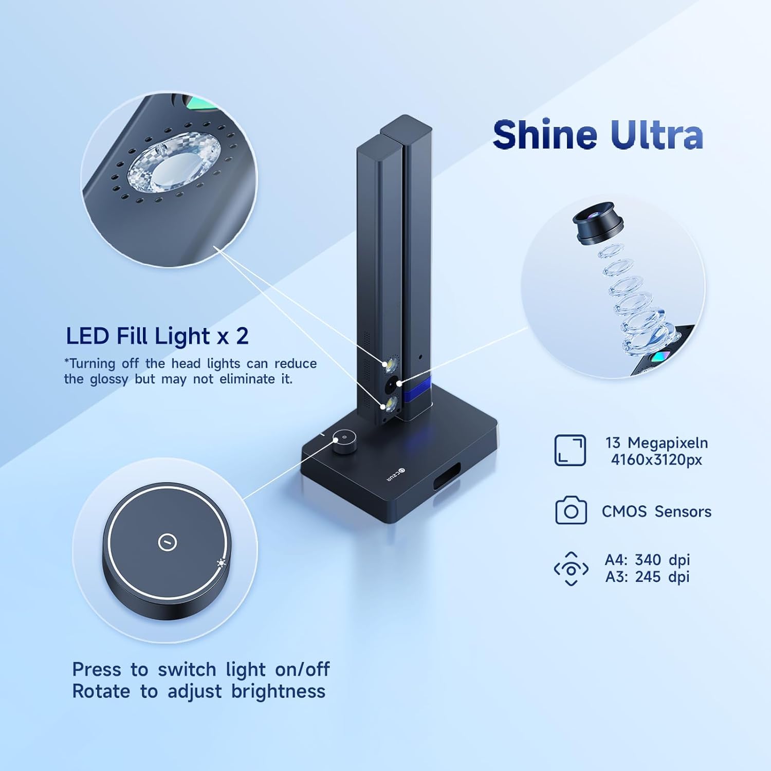 Czur Shine Ultra - Scanner Documenti A3 Portatile 13MP - immagine 2