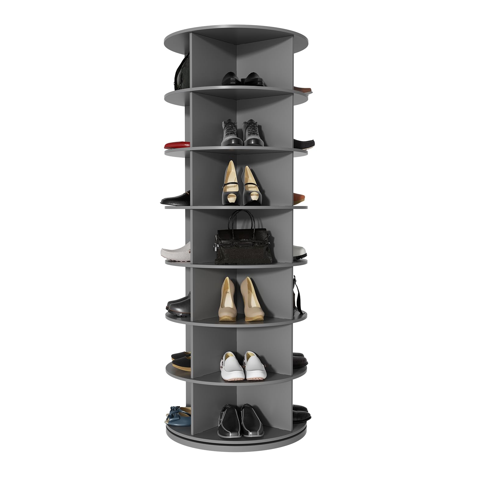 Scarpiera girevole a 360°, scaffale angolare, 7 strati con grande capacità, bianco, libreria con 4 scomparti, contiene 28 paia di scarpe, scarpe, borse, libri e utensili da cucina (grigio)