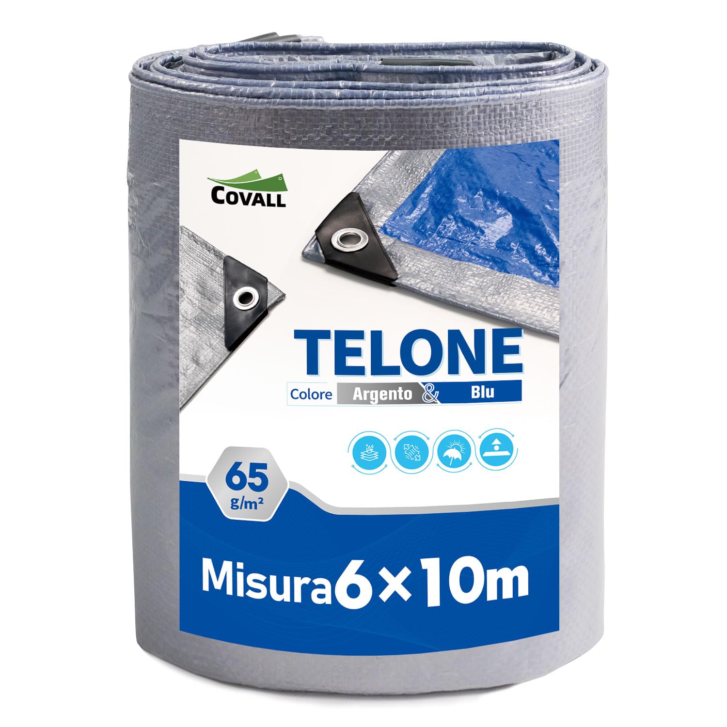 Covall Telone Occhiellato Leggero 6x10m Argento/Blu