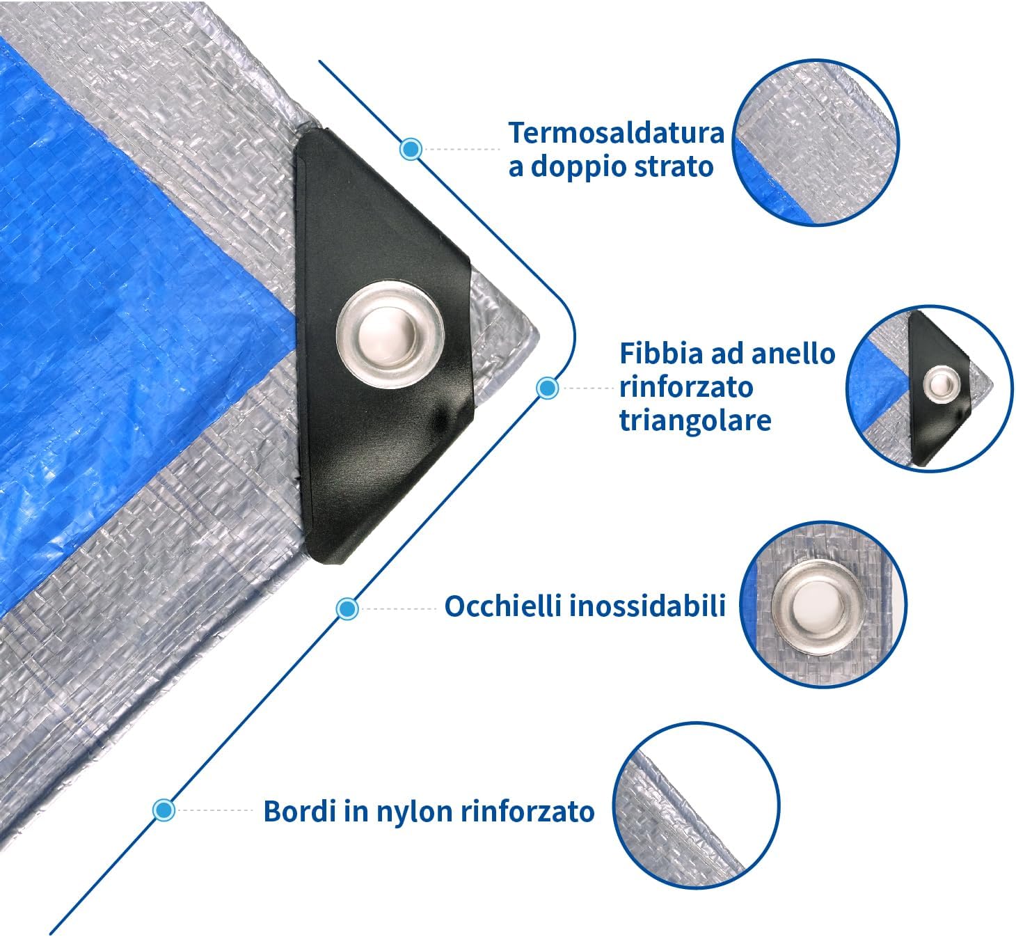 Covall Telone Occhiellato Leggero 6x10m Argento/Blu - immagine 3