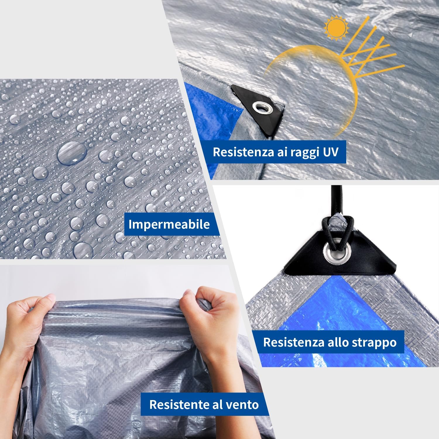 Covall Telone Occhiellato Leggero 6x10m Argento/Blu - immagine 4