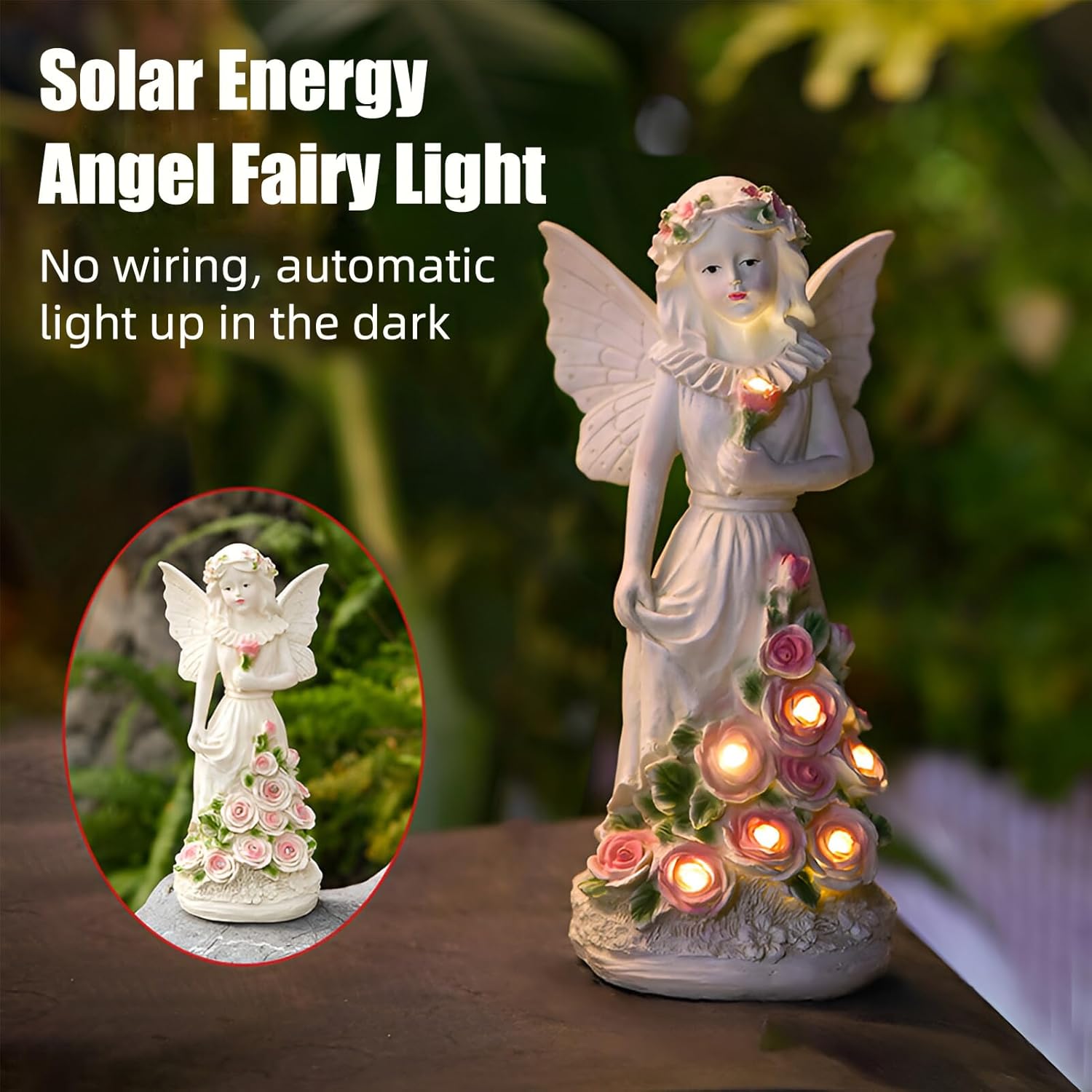 Statue Angelo Custode Giardino con 7 Luci Solari LED - immagine 3