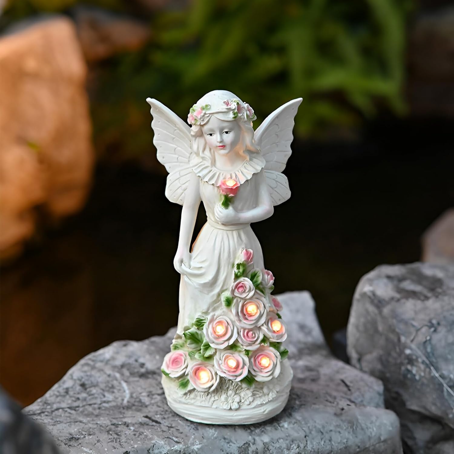 Statue Angelo Custode Giardino con 7 Luci Solari LED - immagine 7