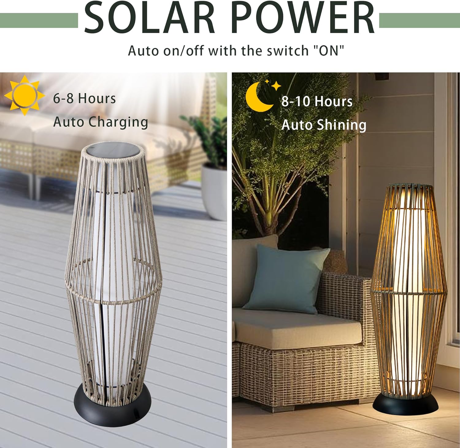 Trirocks 2 Lampade Solari da Esterno in Vimini, Grigio - immagine 6