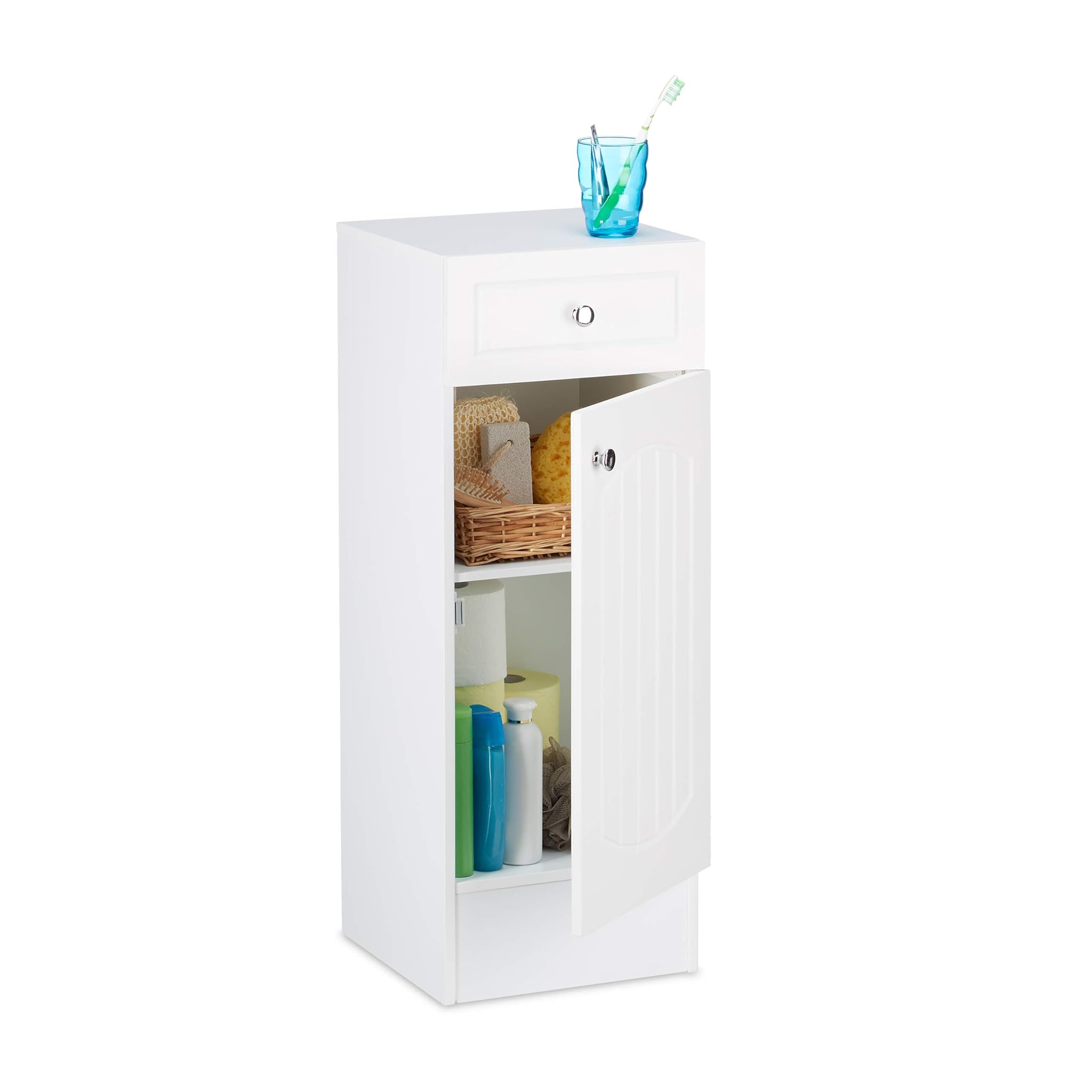 Relaxdays Mobile Bagno in MDF con Cassetto e Anta, Bianco