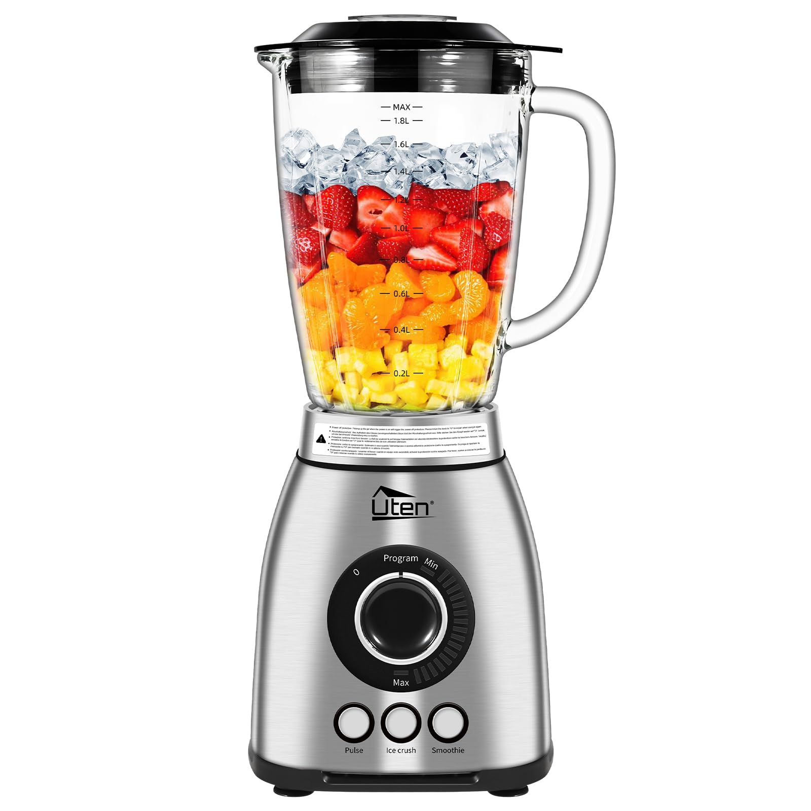 Uten Frullatore da Tavolo 2L 1800W, Acciaio Inox