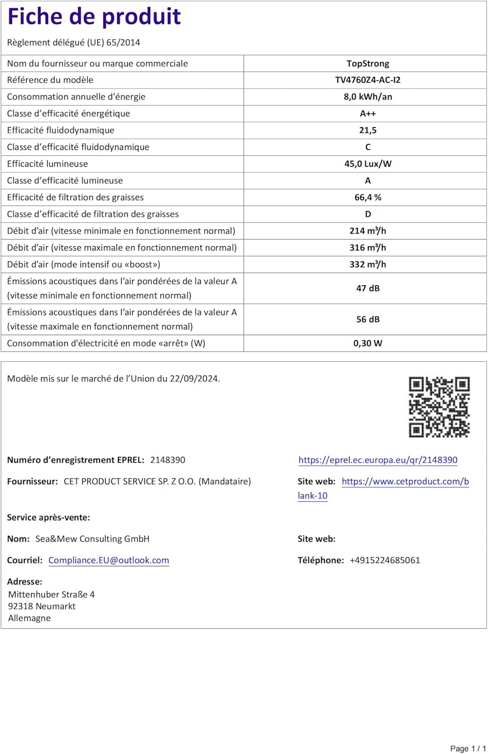 Topstrong Cappa Aspirante Inclinata 60cm, Classe A++ - immagine 14