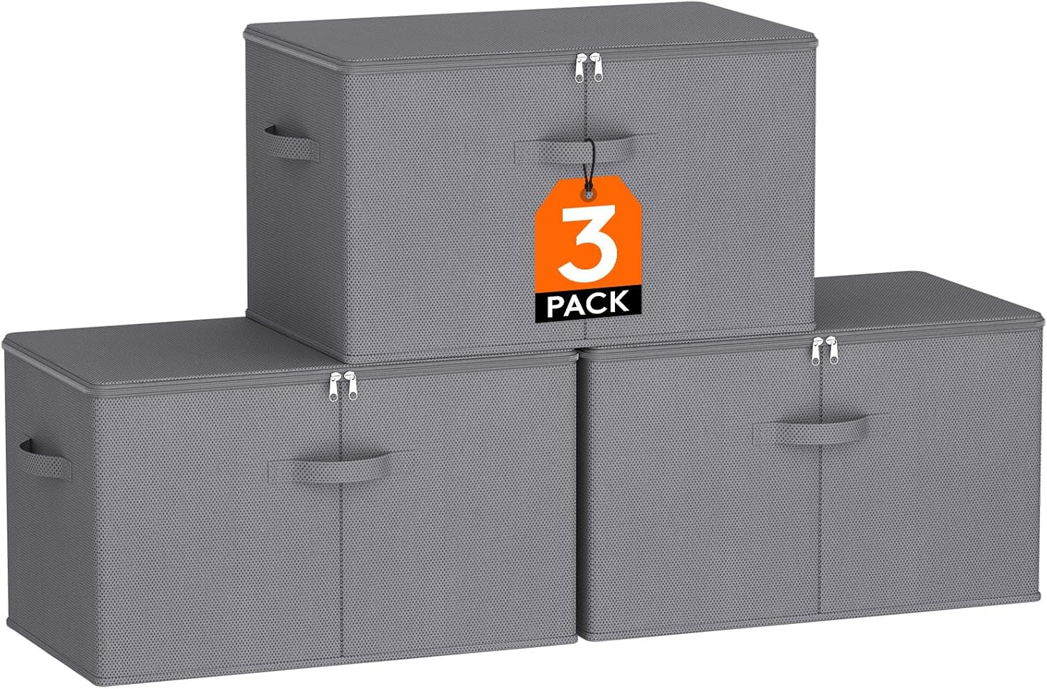 Lifewit Scatole Portaoggetti Tessuto 60L - Set 3, Grigio