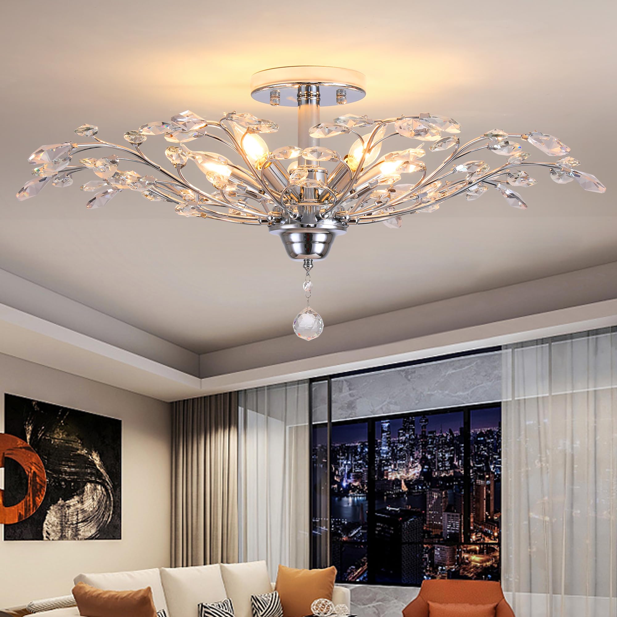 Ganeed Lampadario Vintage K9 Cristallo 5 Luci, Argento