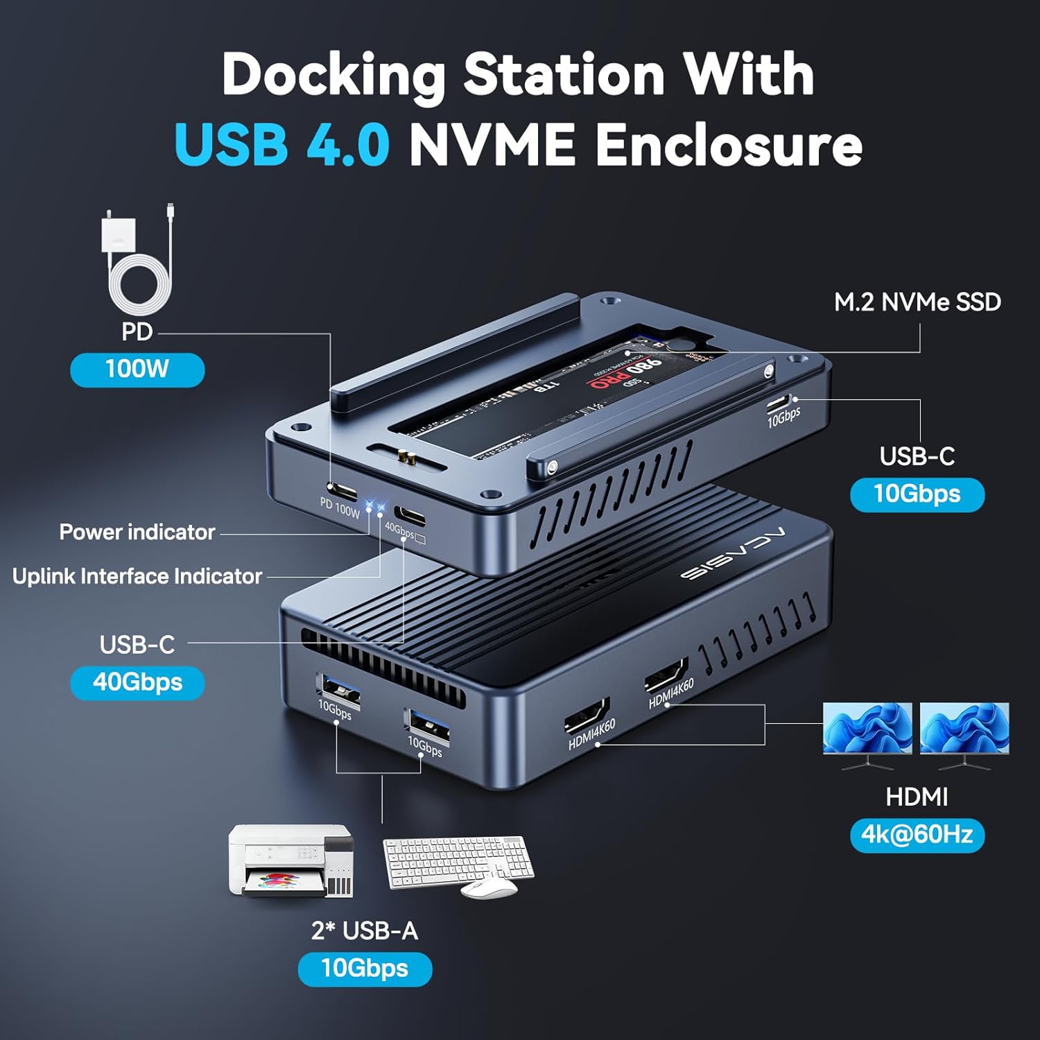 Acasis 40Gbps M.2 NVMe SSD Enclosure USB-C - immagine 2