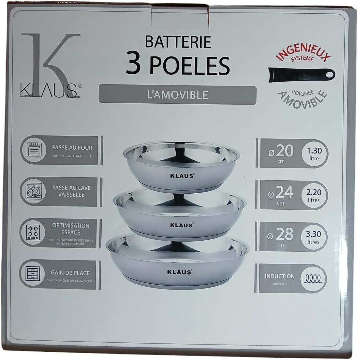 Klaus Set 3 Padelle Acciaio Inox 20/24/28 cm - immagine 6