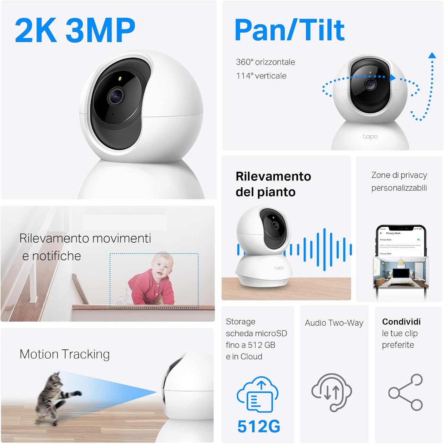 Tapo Telecamera Wi-Fi Interno 2K 3MP - immagine 2