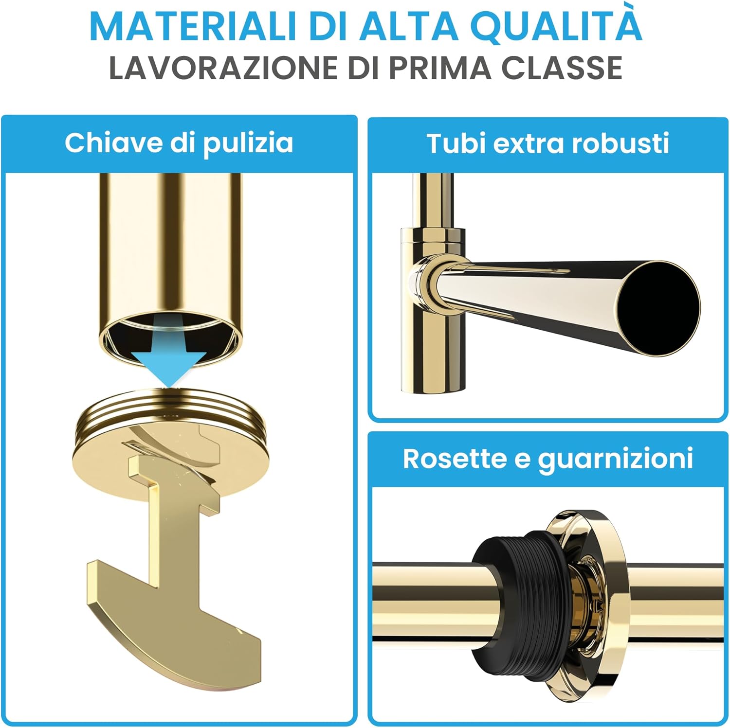 Bächlein Sifone di design universale per lavabo e mobile lavabo - piletta che si adatta perfettamente - sifone antiodore con apertura per la pulizia + istruzioni di installazione - immagine 5