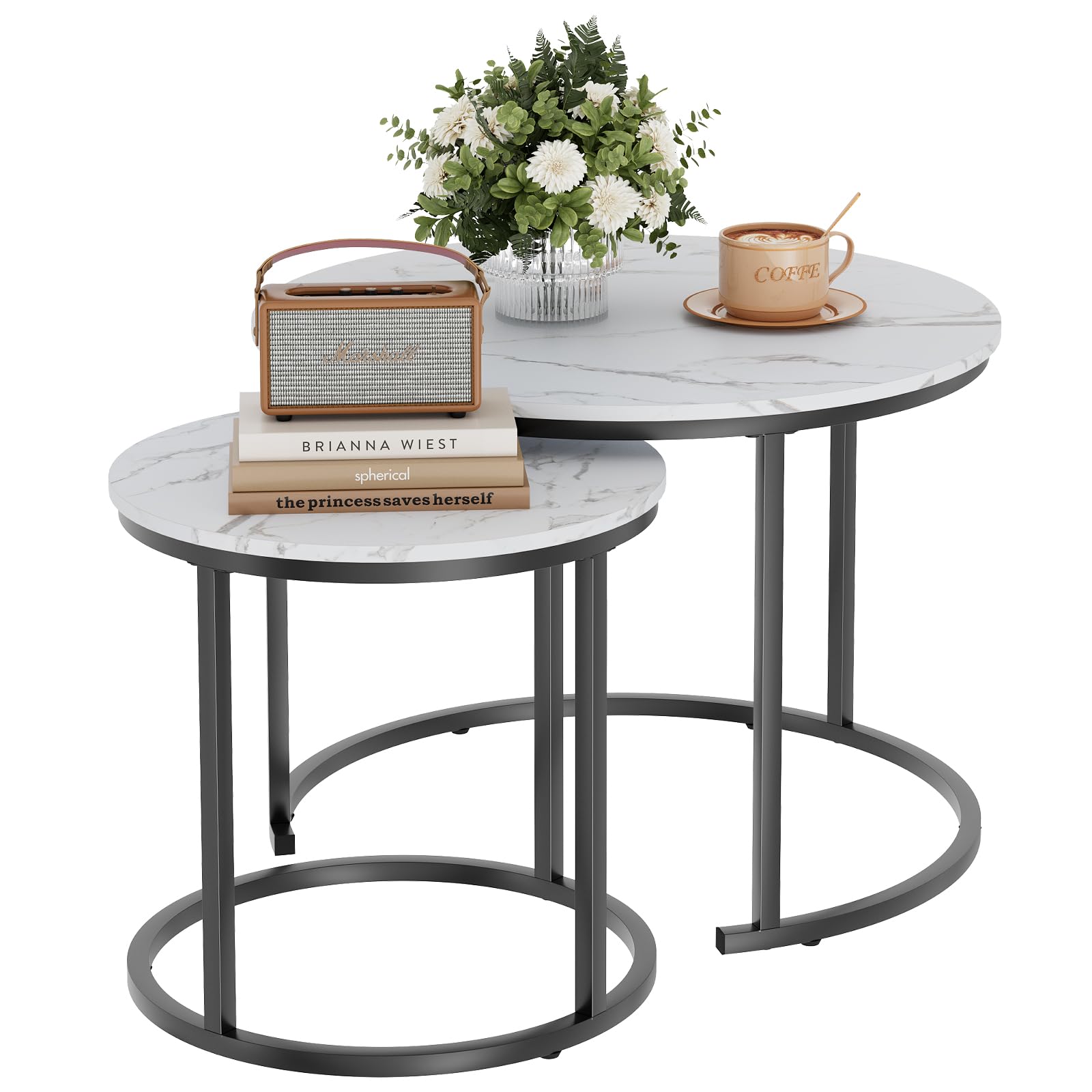 Garden 4 you Set di 2 tavolini bianchi e neri