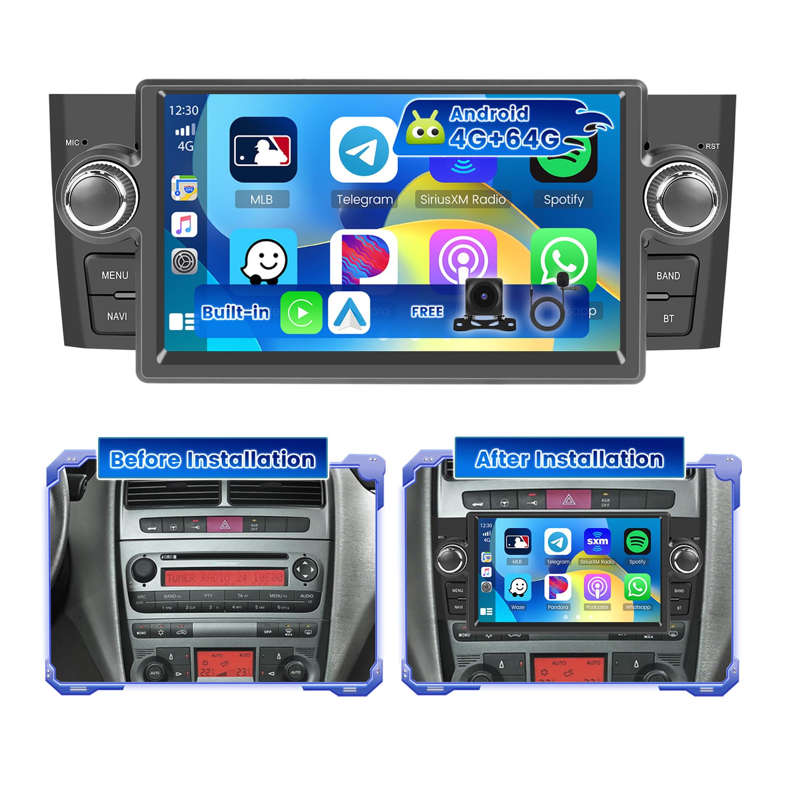 Hikity Autoradio Android 15 per Fiat Punto/Linea 2005-2011