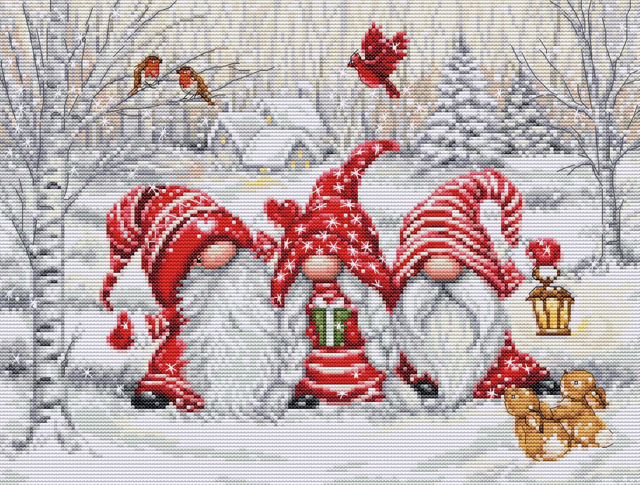 Luca-S BU5050 - Kit per ricamo a punto croce contato per adulti, motivo tre nani in legno