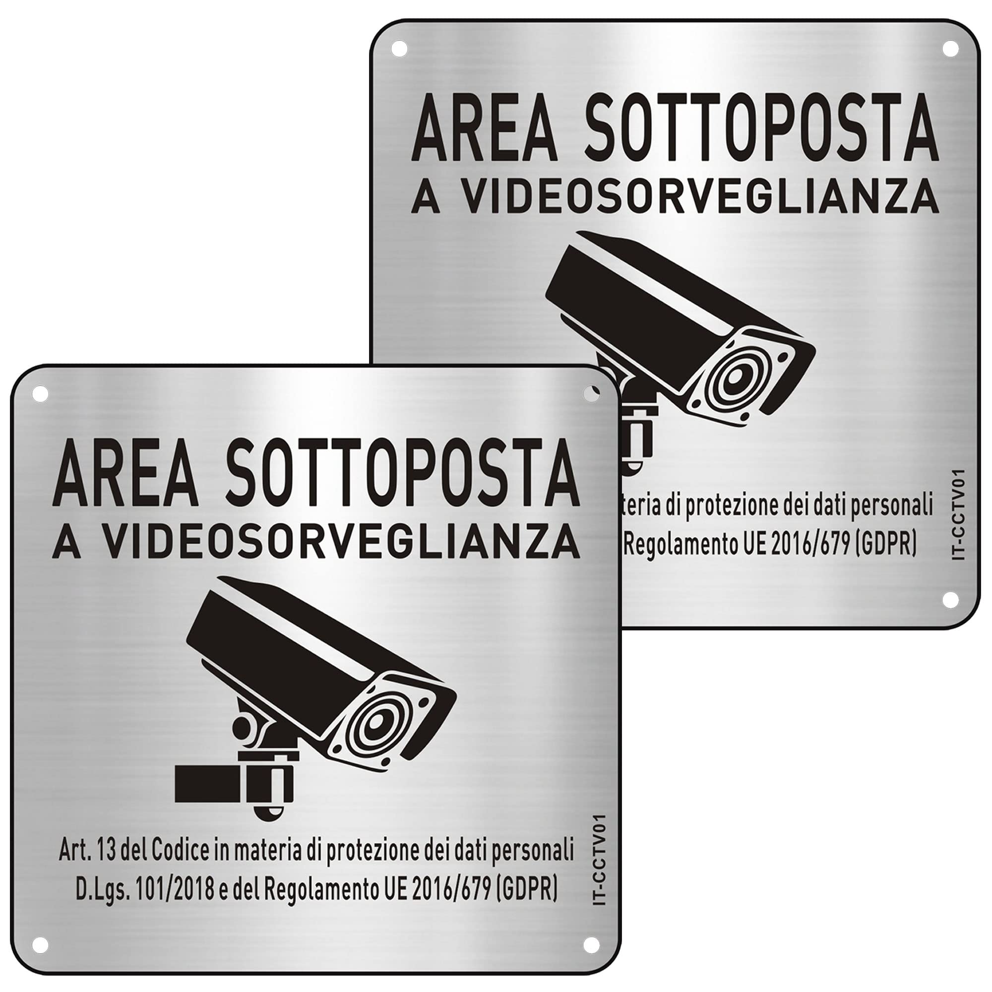 Cartello Area Videosorvegliata Alluminio 15x15cm