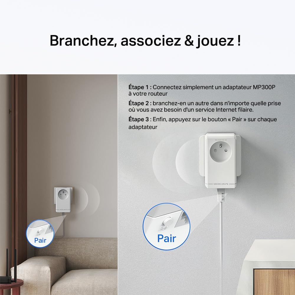 Mercusys MP300P KIT CPL 600Mbps con Presa Integrata - immagine 6