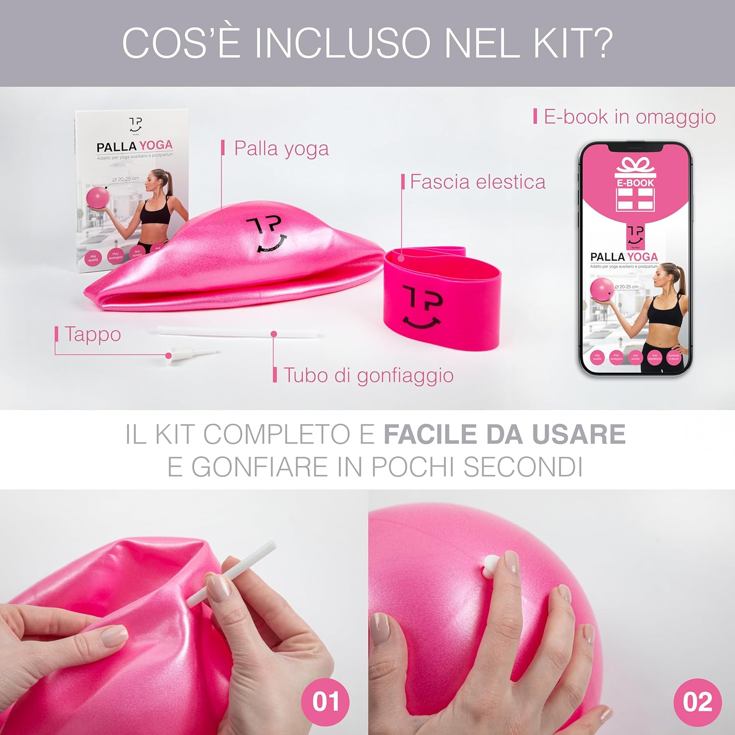 Tre Puri® Palla Pilates 25 CM con Accessori Yoga - immagine 2