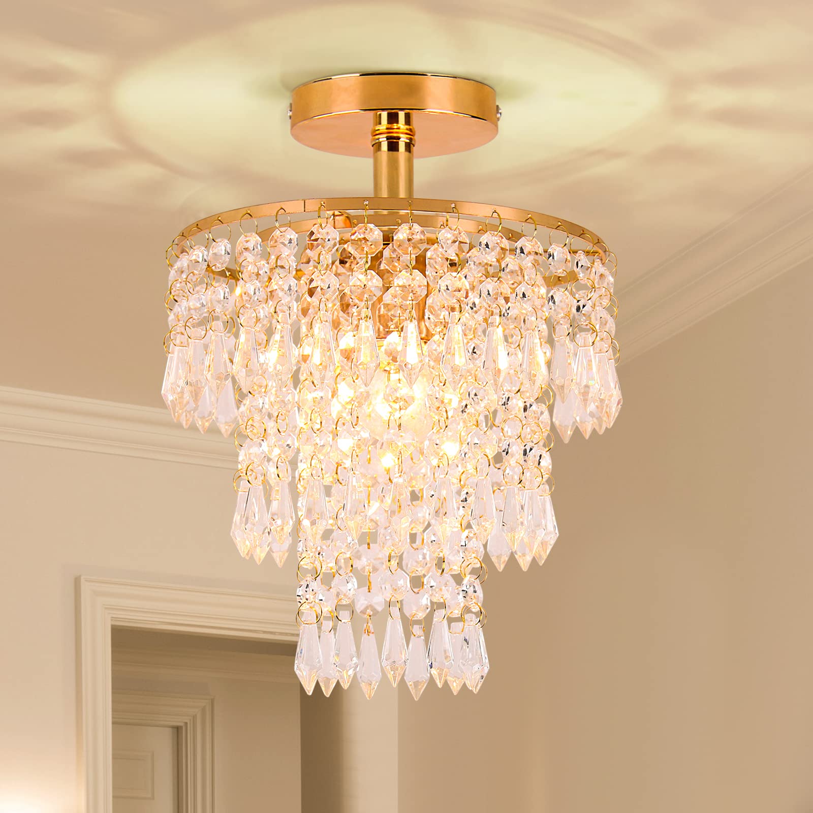 Frixchur Mini Lampadario Cristallo Moderno Incasso Oro